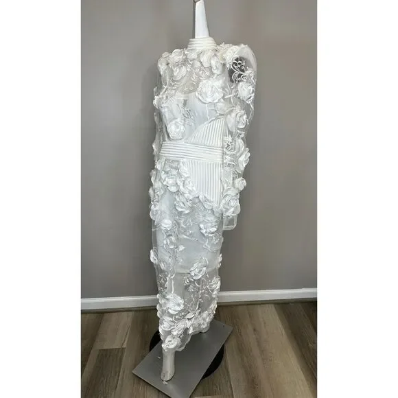 Zhivago The Vendetta Floral Embellished Mesh Long Sleeve Midi Dress White Size 8 Zhivago The Vendetta Floral Embellished Mesh Long Sleeve Midi Dress White Size 8